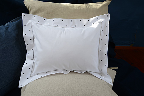 Hemstitch Baby Pillows 12"x16" with Black Polka Dots.